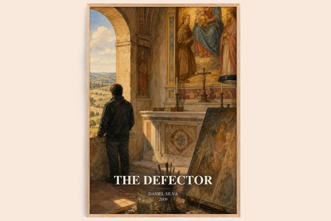 The Defector watercolour book poster by Daniel Silva – framed literary art print