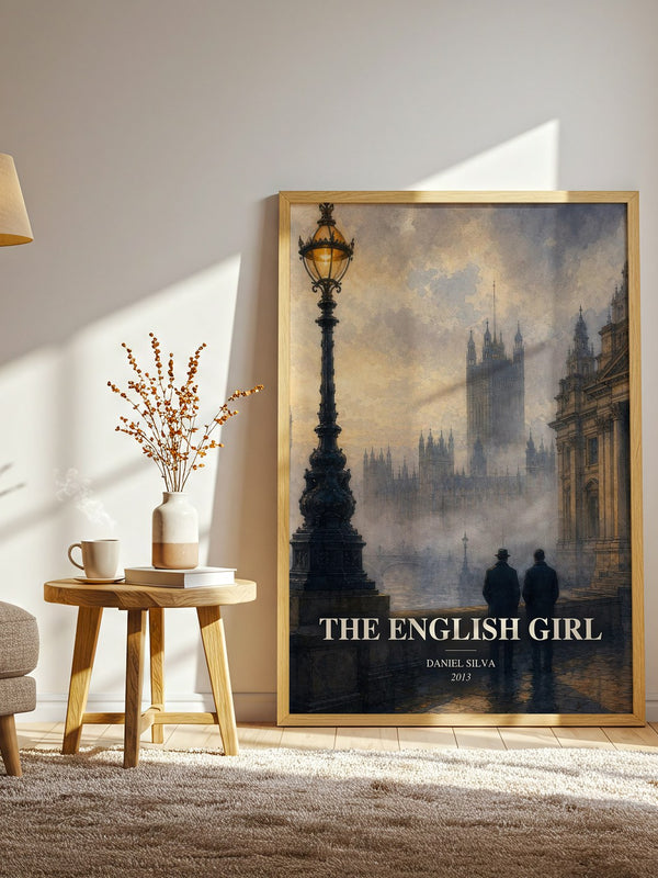 The English Girl watercolour print in frame leaning in hallway – thriller wall art