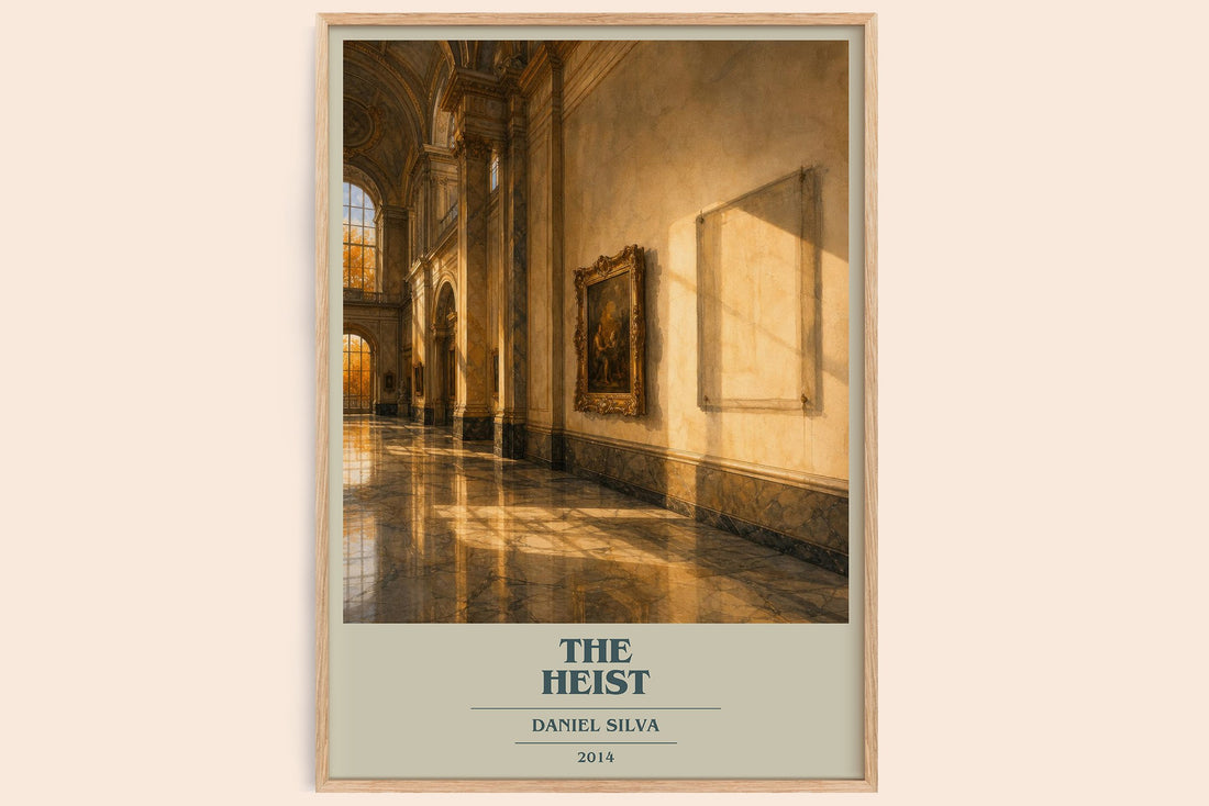 The Heist book cover book poster by Daniel Silva – framed literary art print