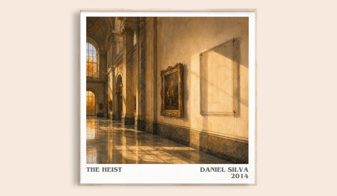 The Heist literary book poster by Daniel Silva – framed literary art print