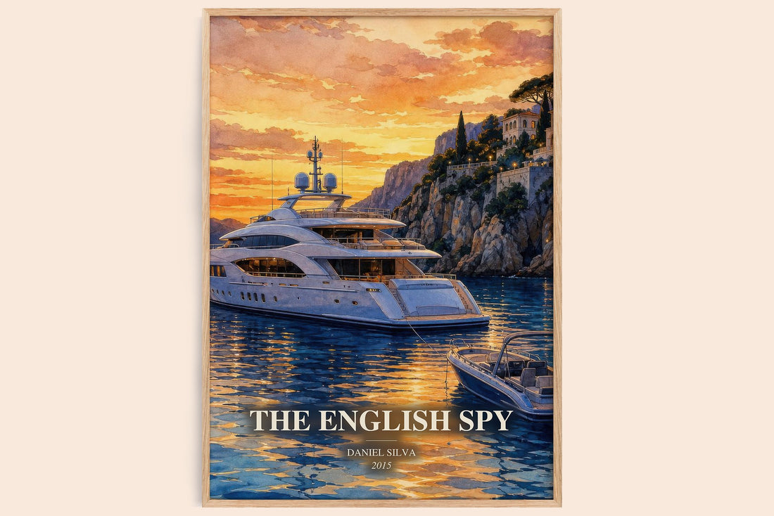 The English Spy watercolour book poster by Daniel Silva – framed literary art print