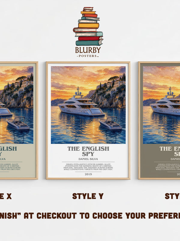 The English Spy bookish print in frame leaning in hallway – thriller wall art
