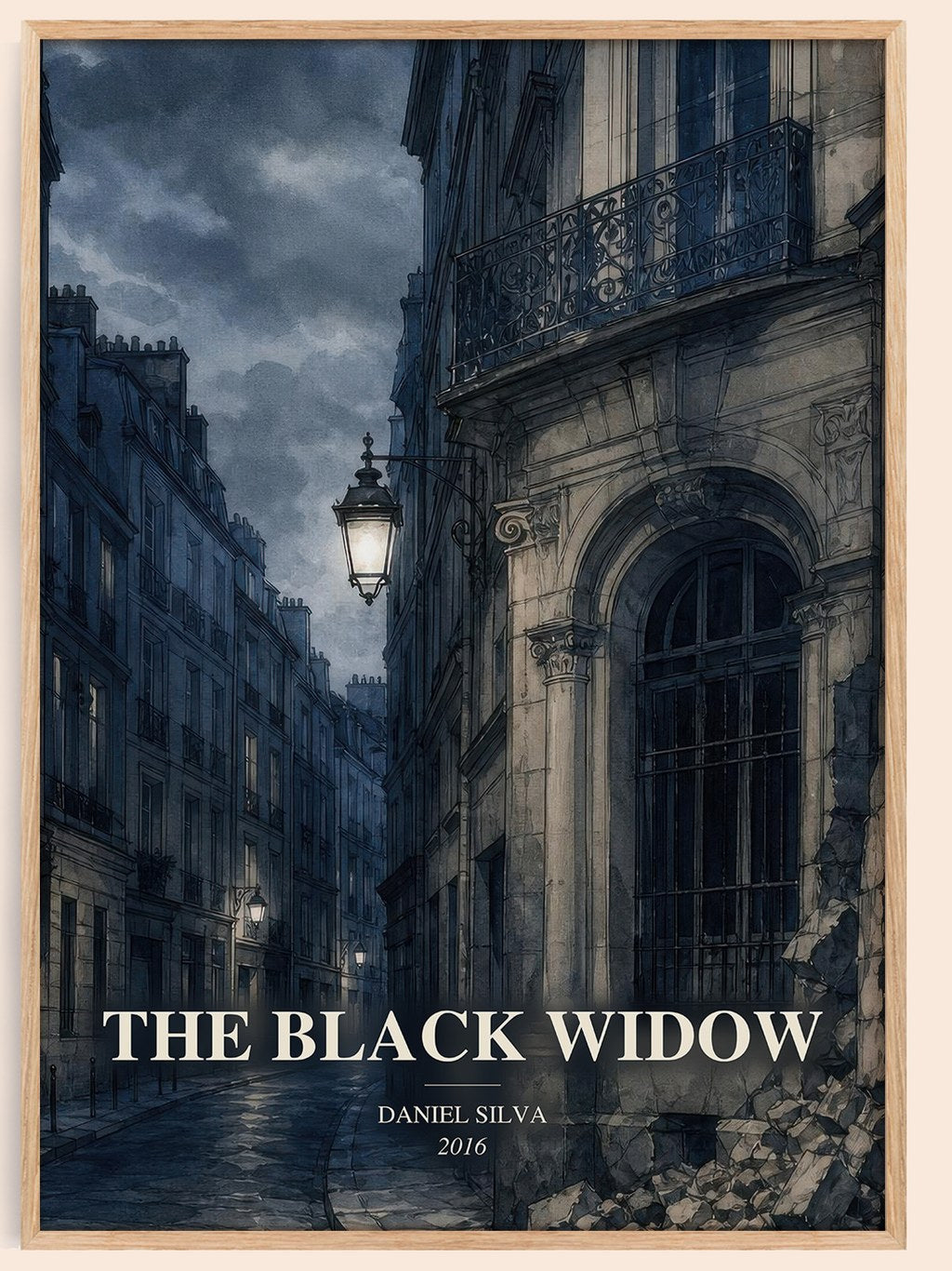 The Black Widow watercolour book poster by Daniel Silva – framed literary art print