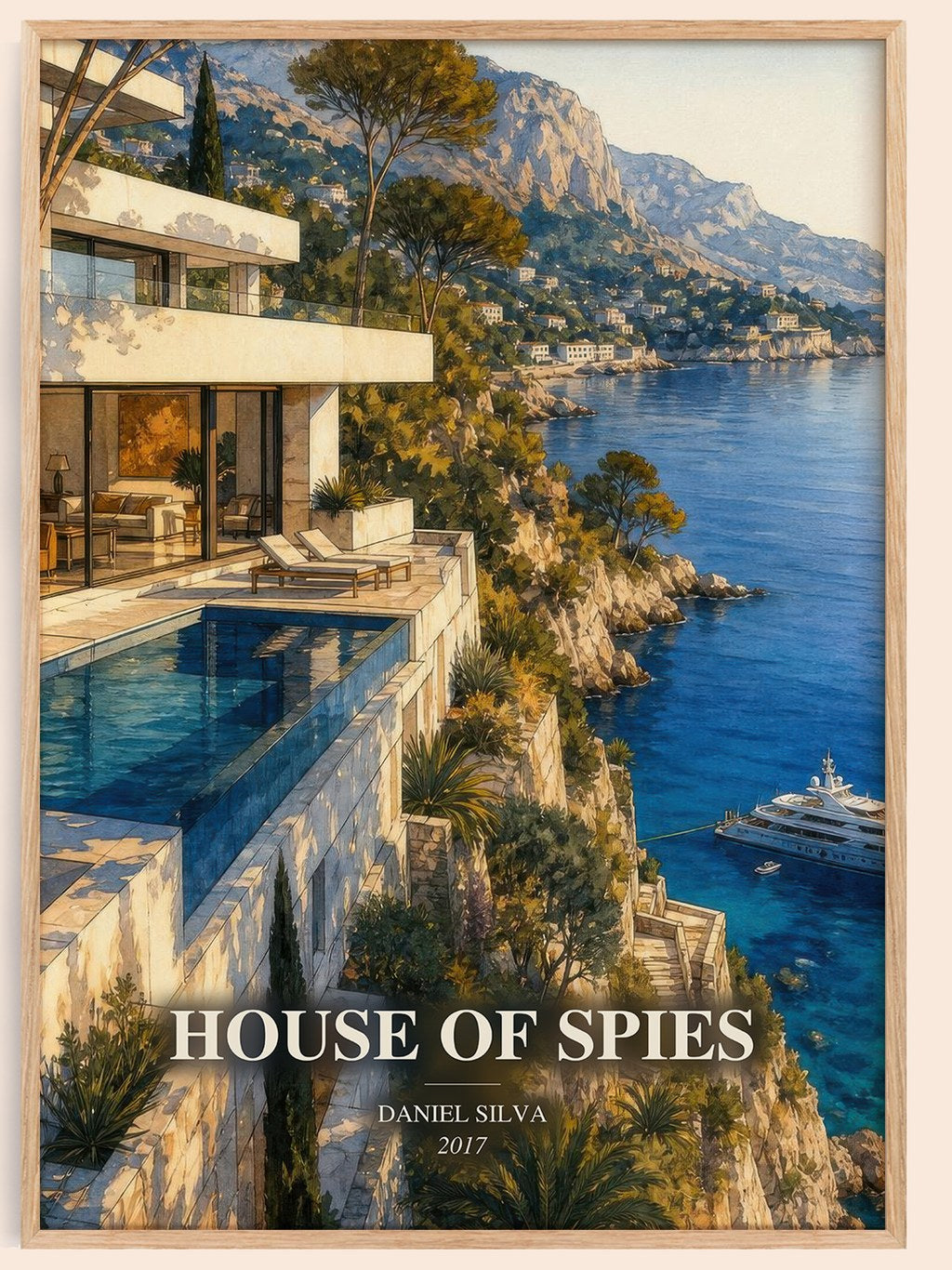House of Spies watercolour book poster by Daniel Silva – framed literary art print