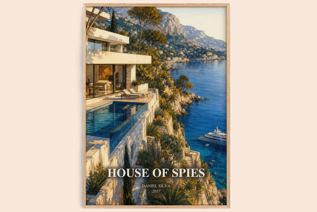 House of Spies watercolour book poster by Daniel Silva – framed literary art print