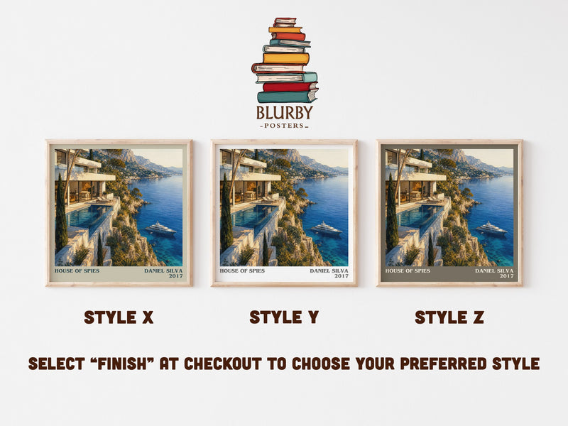 House of Spies literary print in frame leaning in hallway – thriller wall art