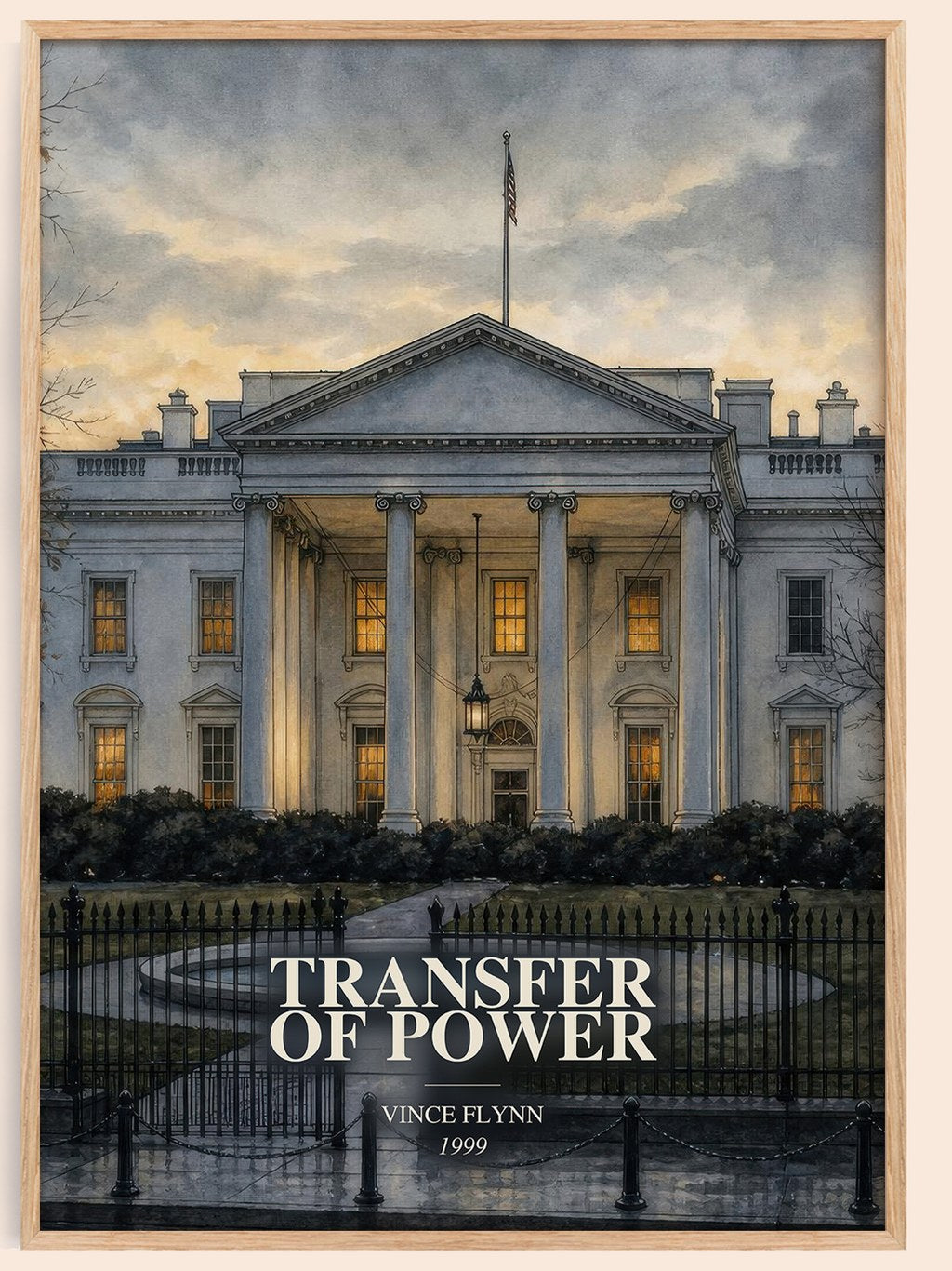 Transfer of Power watercolour book poster by Vince Flynn – framed literary art print