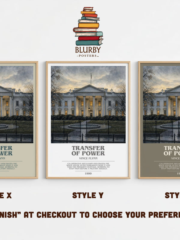 Transfer of Power bookish print in frame leaning in hallway – thriller wall art