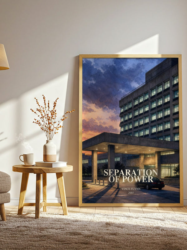 Separation of Power watercolour print in frame leaning in hallway – thriller wall art