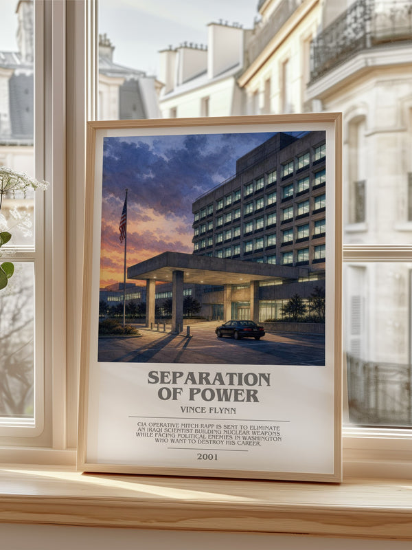 Separation of Power Bookish Wall Art by Vince Flynn – framed print by a bright window