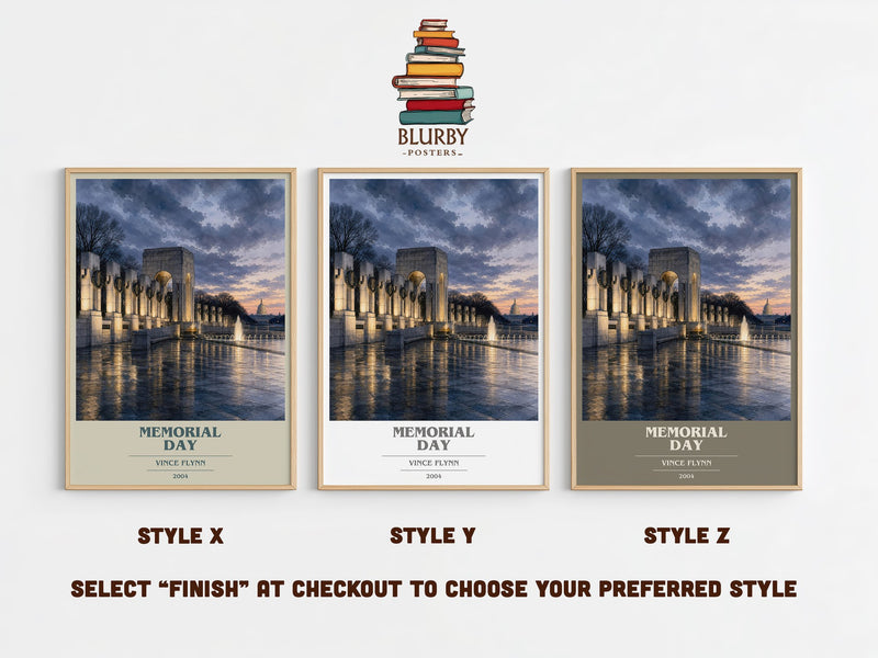 Memorial Day book cover print in frame leaning in hallway – thriller wall art