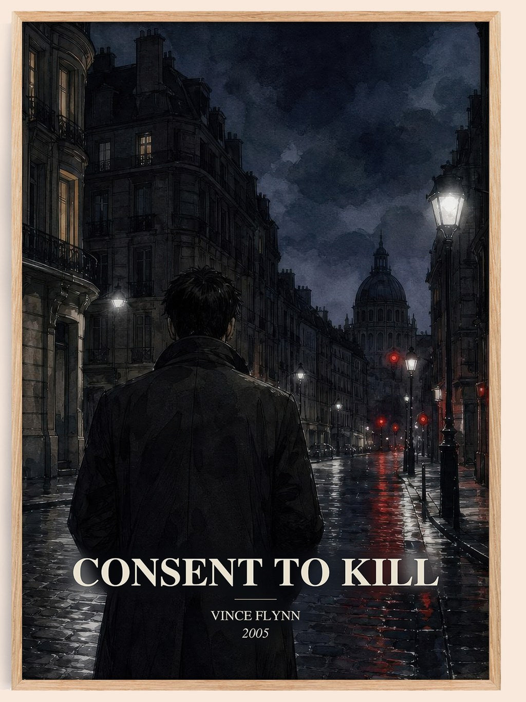 Consent to Kill watercolour book poster by Vince Flynn – framed literary art print
