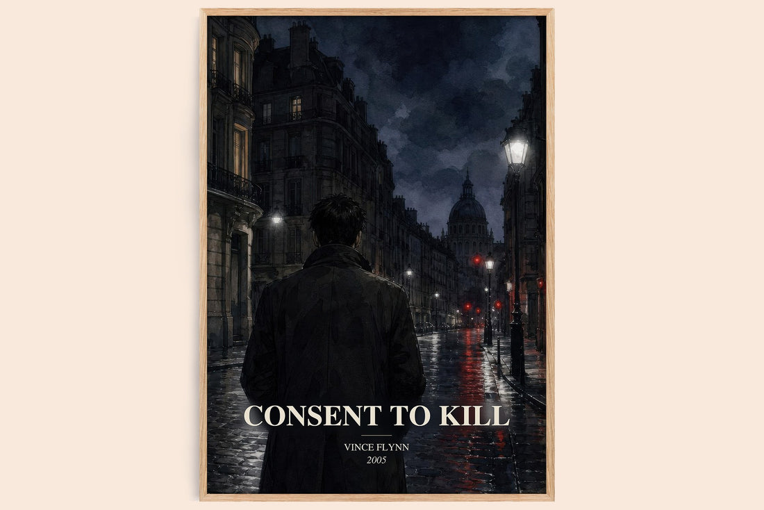 Consent to Kill watercolour book poster by Vince Flynn – framed literary art print