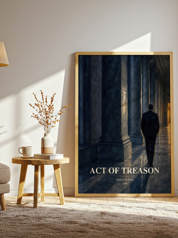 Act of Treason watercolour print in frame leaning in hallway – thriller wall art