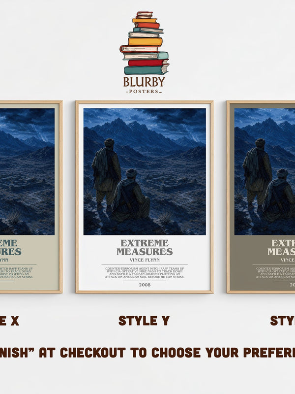 Extreme Measures bookish print in frame leaning in hallway – thriller wall art