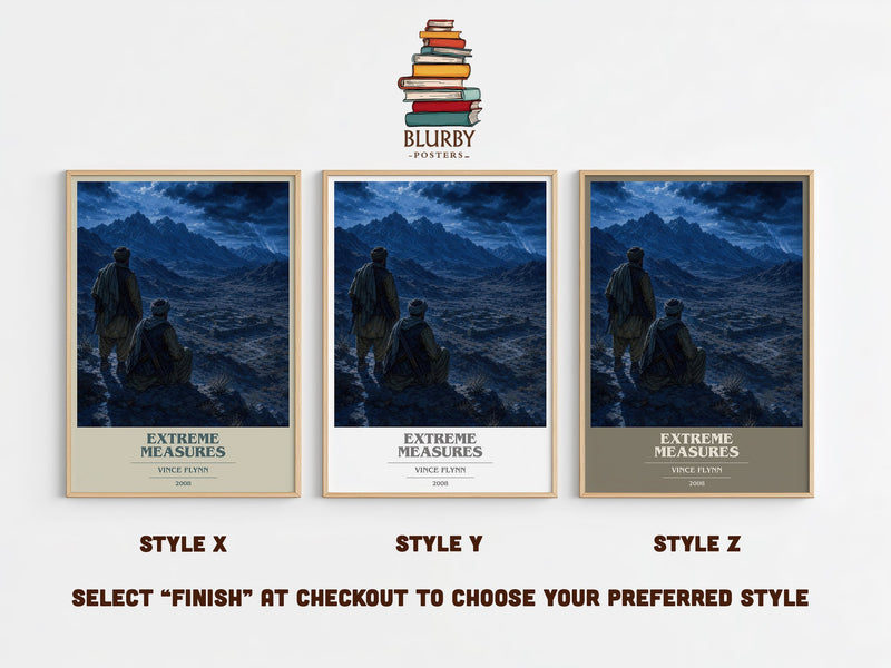 Extreme Measures book cover print in frame leaning in hallway – thriller wall art