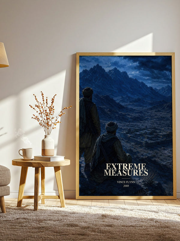 Extreme Measures watercolour print in frame leaning in hallway – thriller wall art