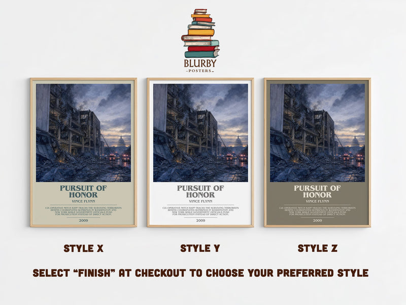 Pursuit of Honor bookish print in frame leaning in hallway – thriller wall art