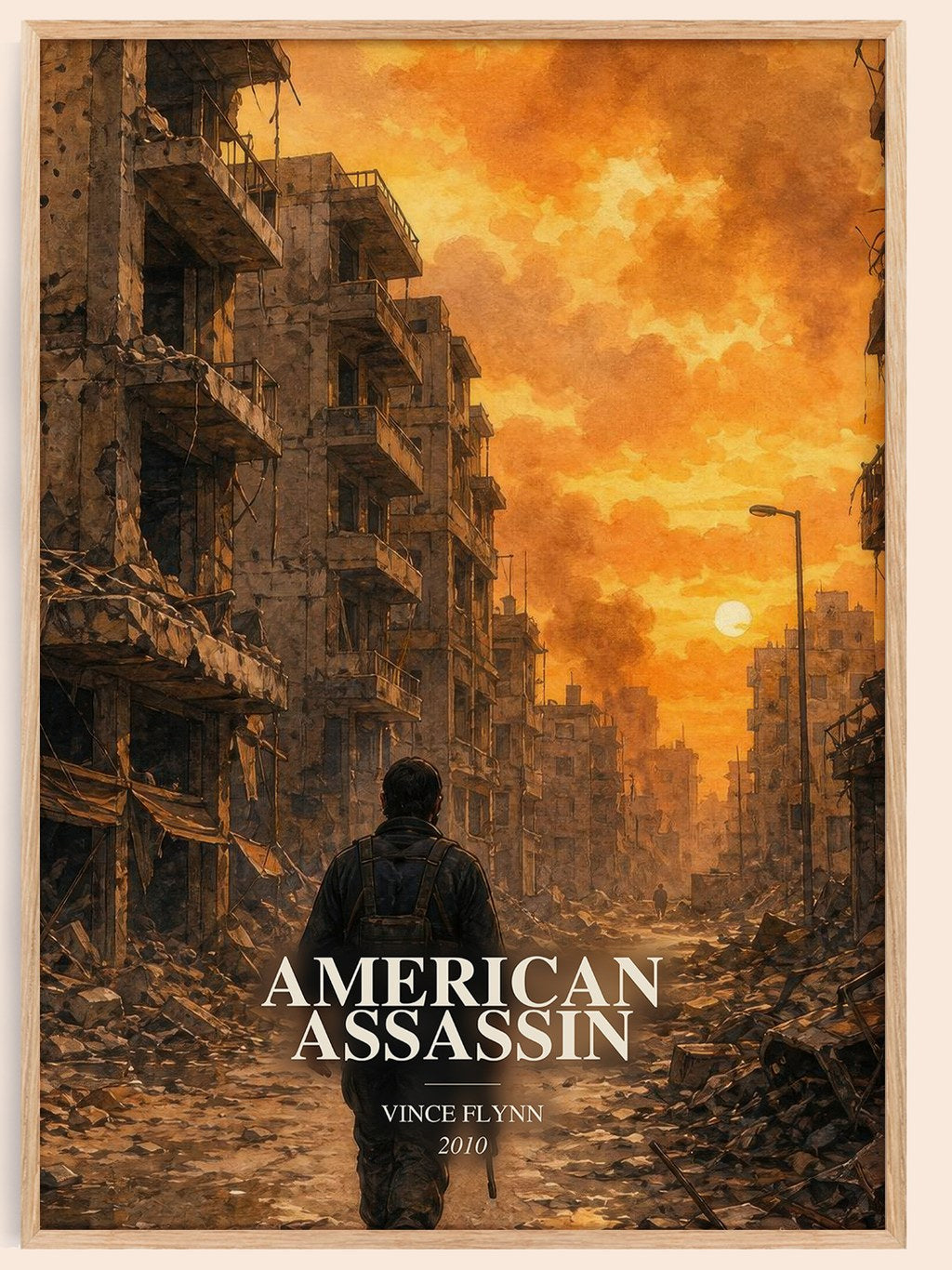 American Assassin watercolour book poster by Vince Flynn – framed literary art print
