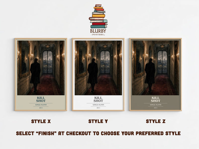 Kill Shot book cover print in frame leaning in hallway – thriller wall art