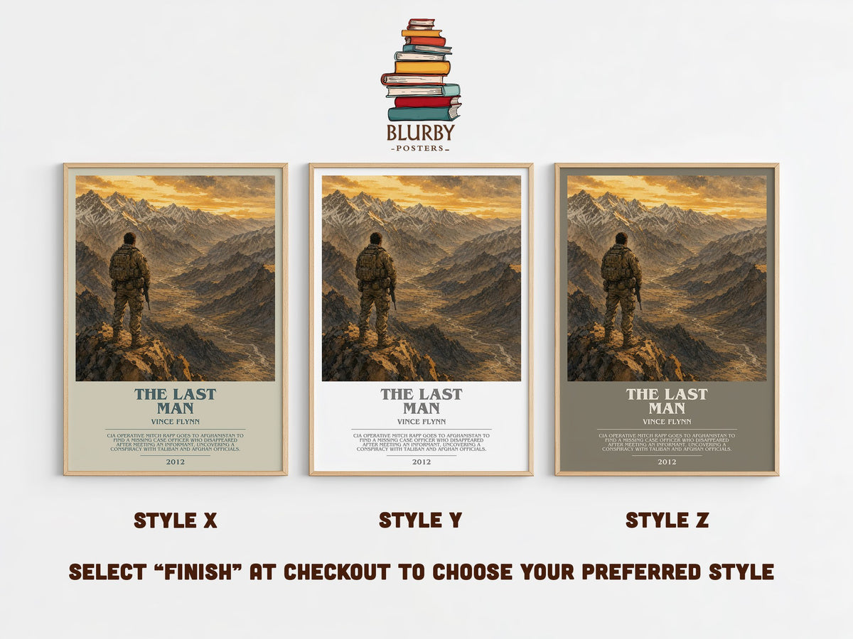 The Last Man bookish print in frame leaning in hallway – thriller wall art (mockup)