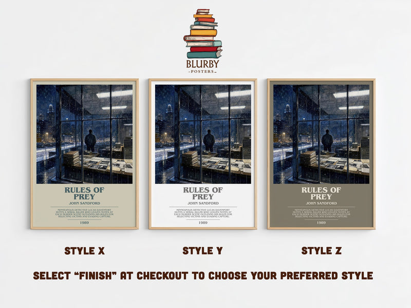 Rules of Prey bookish print in frame leaning in hallway – crime wall art