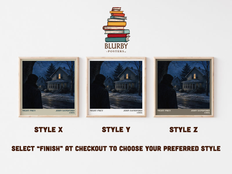 Night Prey literary print in frame leaning in hallway – crime wall art