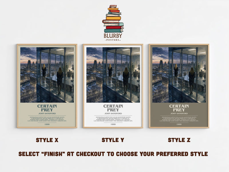 Certain Prey bookish print in frame leaning in hallway – crime wall art
