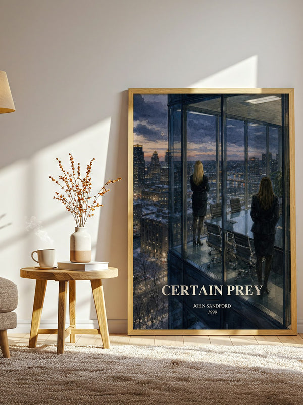 Certain Prey watercolour print in frame leaning in hallway – crime wall art