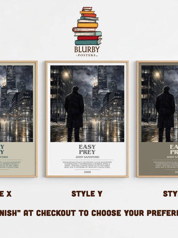 Easy Prey bookish print in frame leaning in hallway – crime wall art