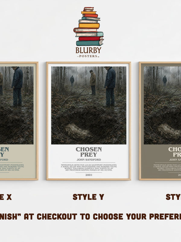 Chosen Prey bookish print in frame leaning in hallway – thriller wall art