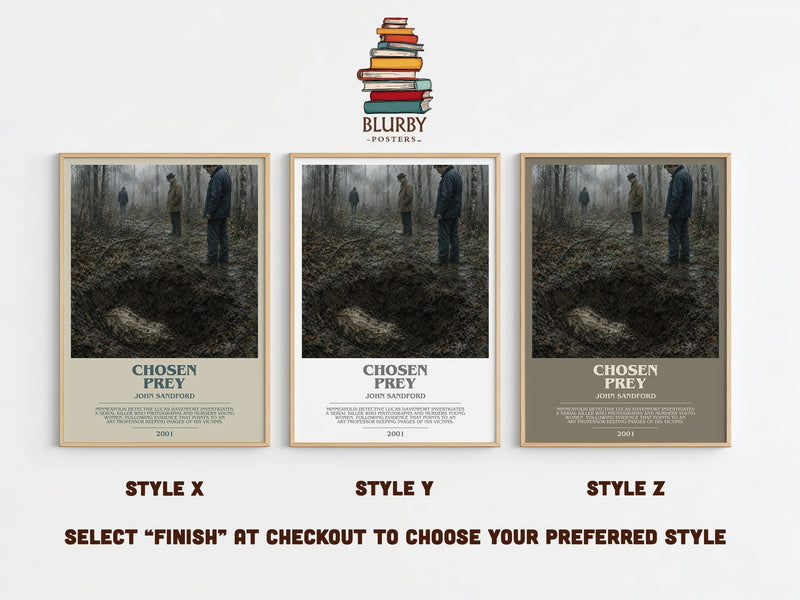 Chosen Prey bookish print in frame leaning in hallway – thriller wall art