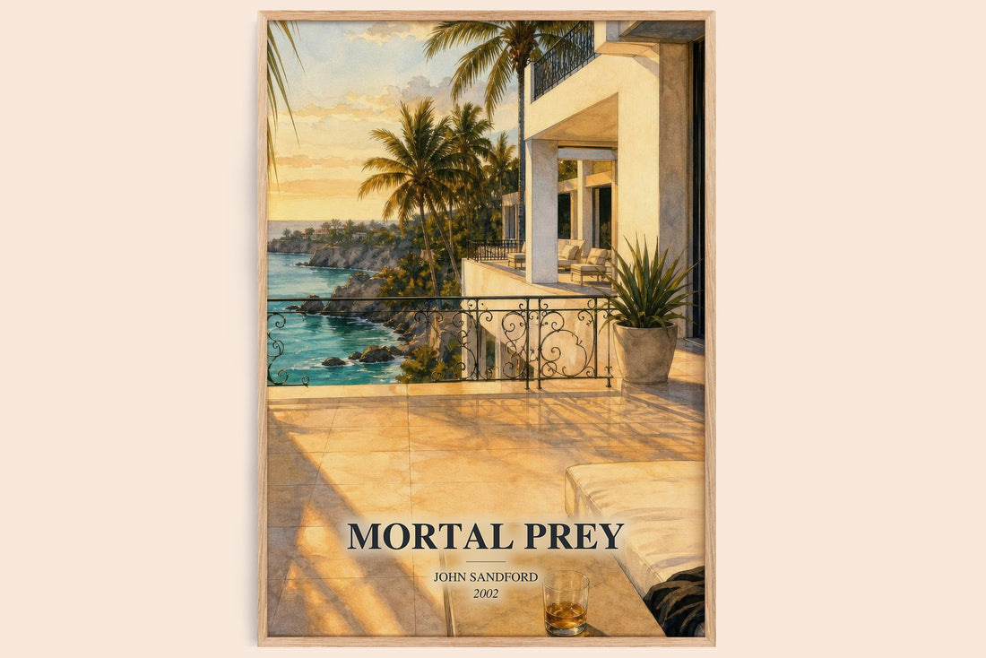 Mortal Prey watercolour book poster by John Sandford – framed literary art print