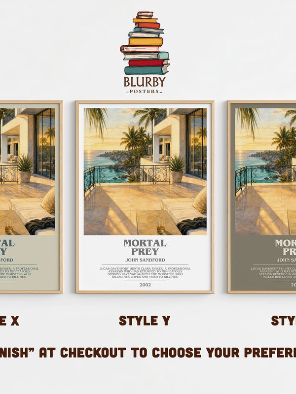 Mortal Prey bookish print in frame leaning in hallway – thriller wall art