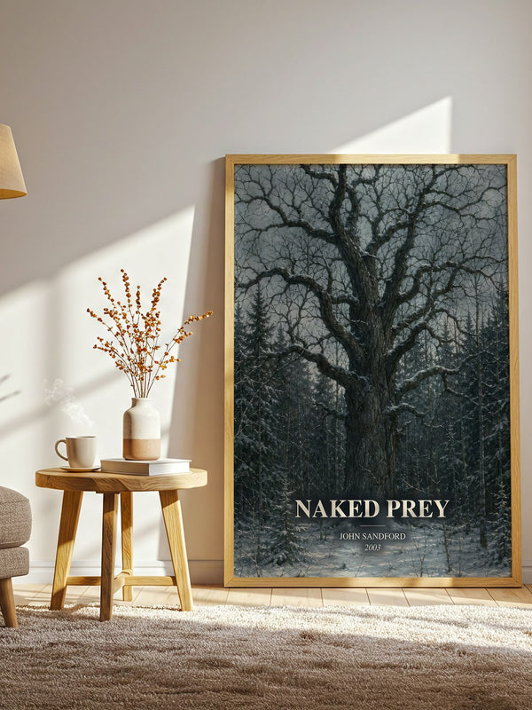 Naked Prey watercolour print in frame leaning in hallway – crime wall art