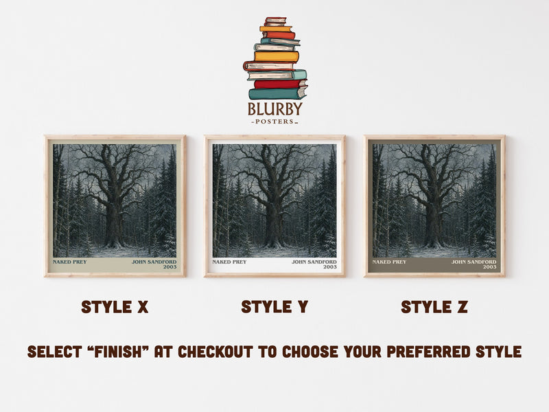 Naked Prey literary print in frame leaning in hallway – crime wall art