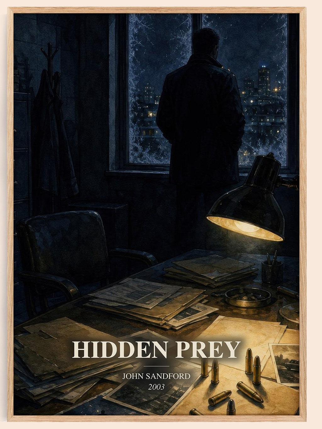 Hidden Prey watercolour book poster by John Sandford – framed literary art print