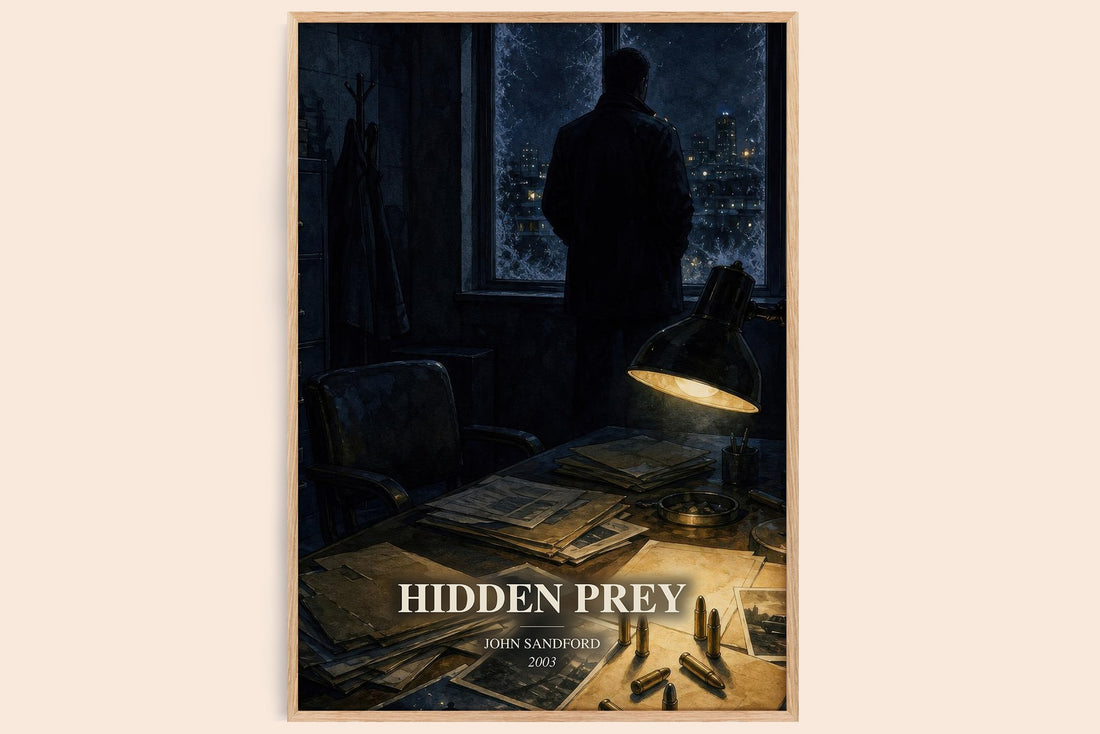 Hidden Prey watercolour book poster by John Sandford – framed literary art print