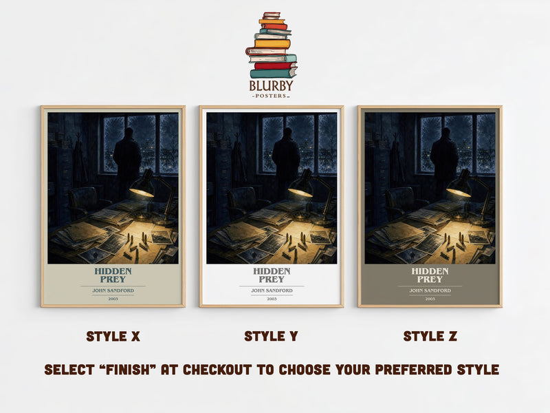 Hidden Prey book cover print in frame leaning in hallway – crime wall art