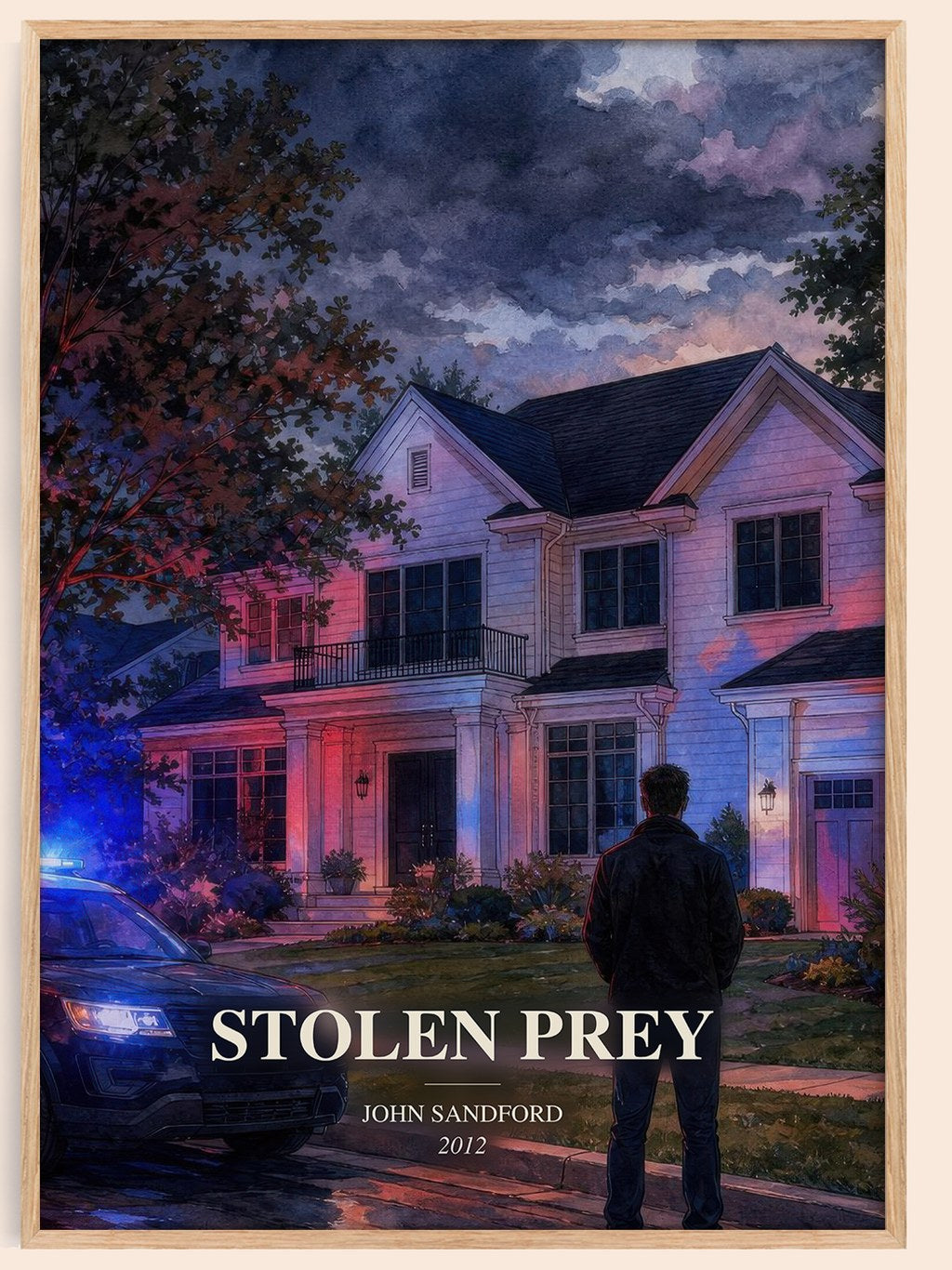 Stolen Prey watercolour book poster by John Sandford – framed literary art print