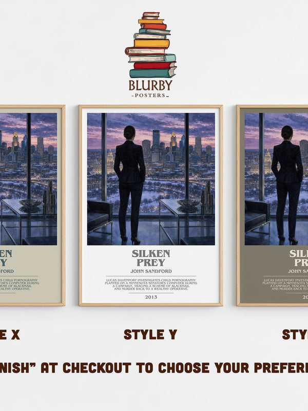 Silken Prey bookish print in frame leaning in hallway – crime wall art