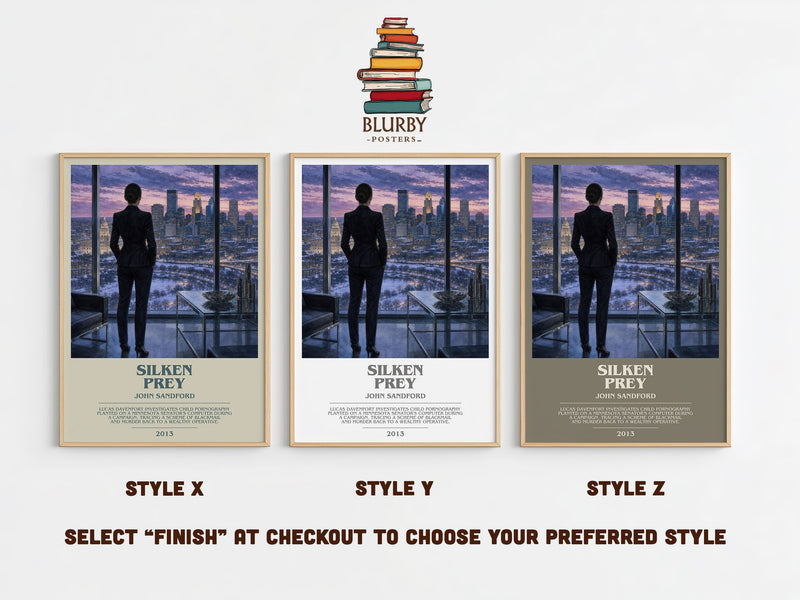 Silken Prey bookish print in frame leaning in hallway – crime wall art
