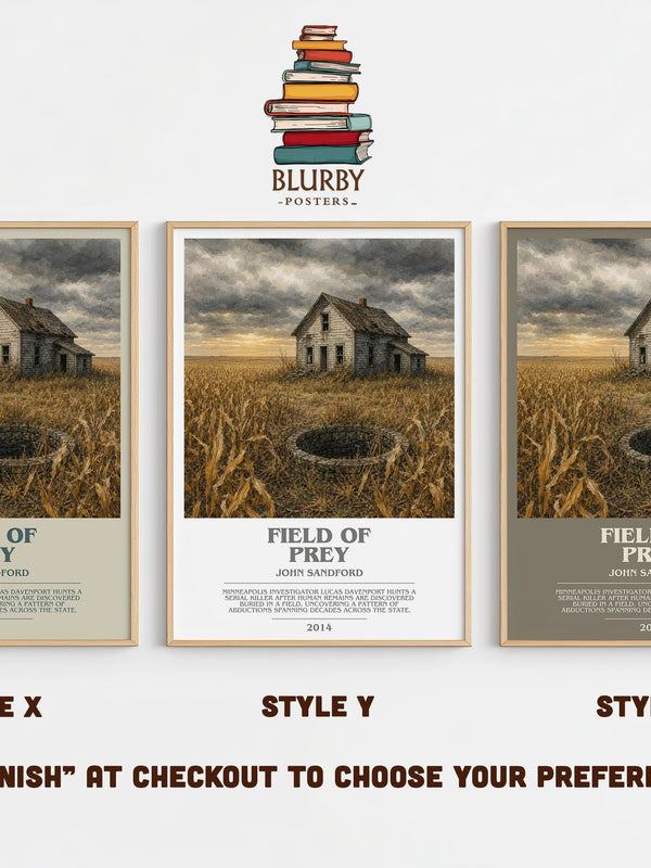 Field of Prey bookish print in frame leaning in hallway – crime wall art