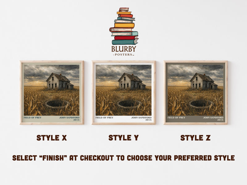 Field of Prey literary print in frame leaning in hallway – crime wall art