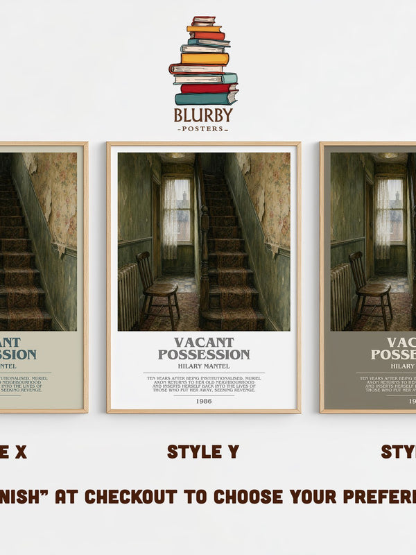 Vacant Possession bookish print in frame leaning in hallway – literary fiction wall art