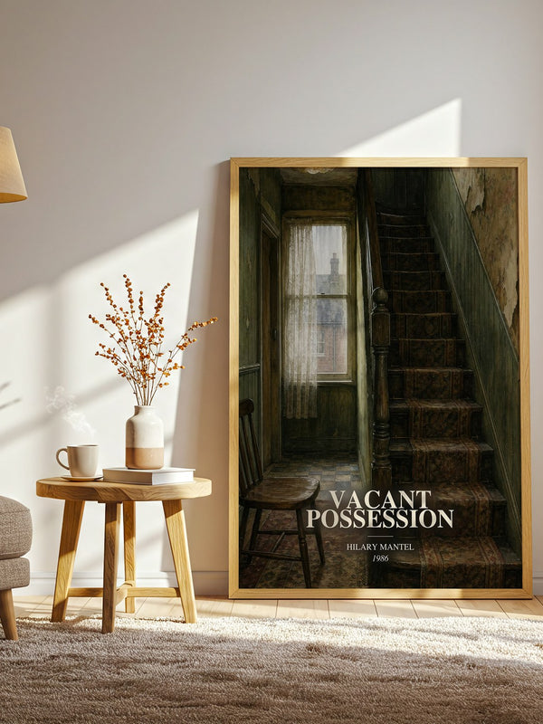 Vacant Possession watercolour print in frame leaning in hallway – literary fiction wall art