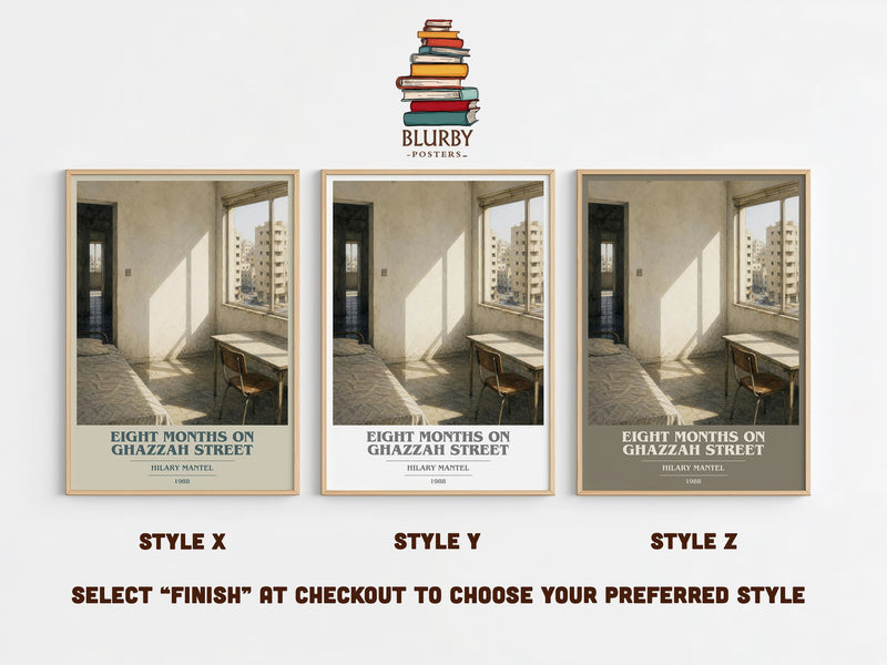 Eight Months on Ghazzah Street book cover print in frame leaning in hallway – thriller wall art