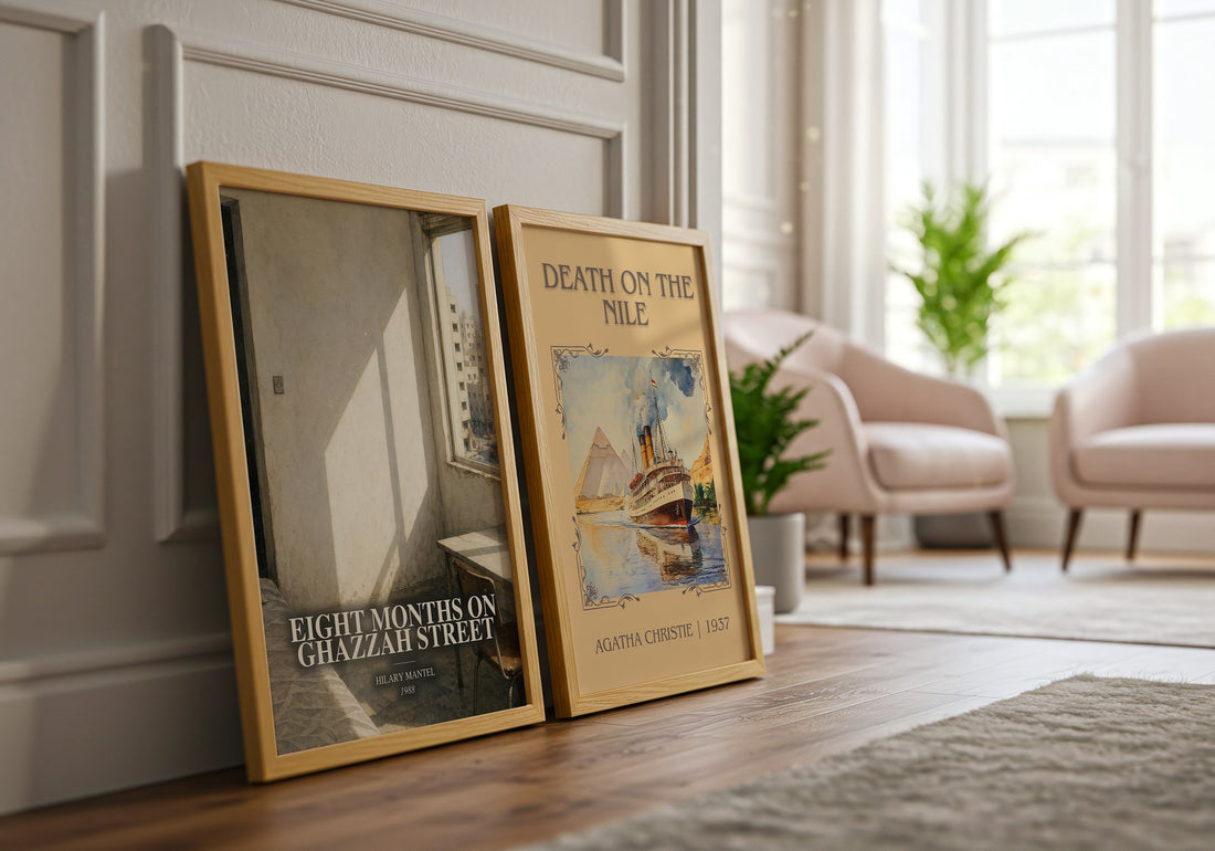 Eight Months on Ghazzah Street watercolour print framed by window – literary home decor