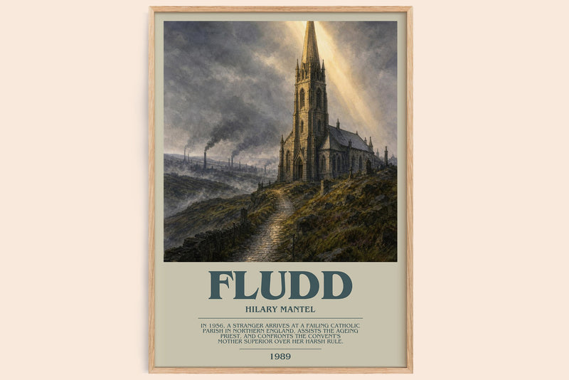 Fludd bookish book poster by Hilary Mantel – framed literary art print