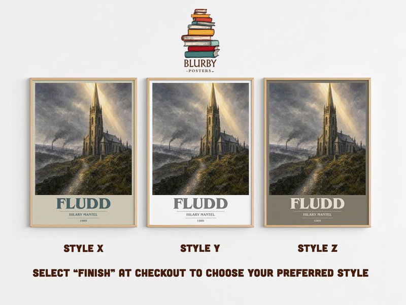 Fludd book cover print in frame leaning in hallway – literary fiction wall art